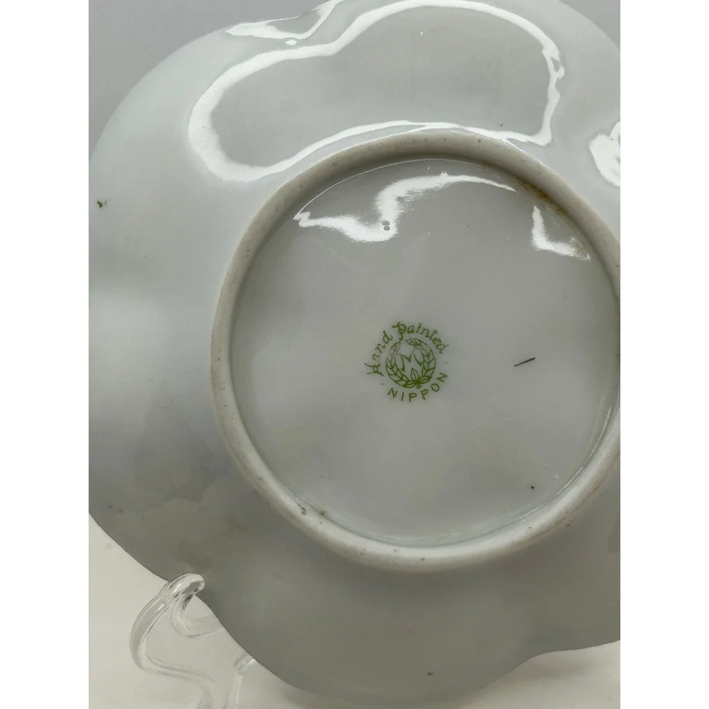 Antique‎ Nippon Hand Painted Porcelain Serving Dish Floral Gold Trim Scalloped